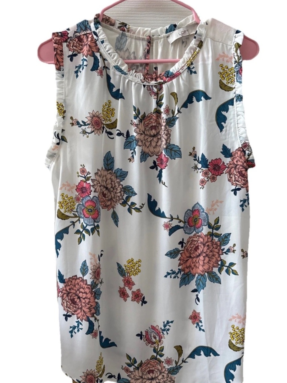 LOFT Flowers Women's Large Sleeveless Blouse Ruffled Sleeves Spring Shirt Top
